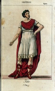 غايتانو كريفيلي (1768-1836) في دور تيتو في فيلم "La Clemence de Tito" للمخرج فولفغانغ أماديوس موزارت (1756-1791) ممثلاً في لا سكالا بميلانو عام 1819 بواسطة المدرسة الايطالية