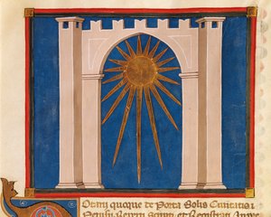 Gateway of the Sun, miniature from Register of Notaries from Perugia, manuscript, Italy 14th Century. بواسطة المدرسة الايطالية