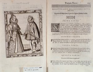 كيف ترقص رقصة باليه لصفحتين مزدوجتين من Le Gratie dAmore (Le Grazie dAmore) للراقصة الإيطالية Cesare Negri تسمى Il Trombone (1536-1604) ، معاهدة على الرقص بواسطة المدرسة الايطالية