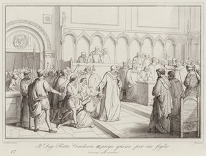 Il Doge Pietro Candiano III prega grazia per suo figlio, 958 (engraving) بواسطة المدرسة الايطالية
