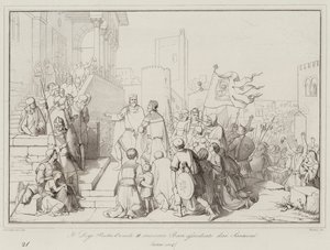 يساعد Doge Pietro Orseolo II باري المحاصر من قبل المسلحين بواسطة المدرسة الايطالية