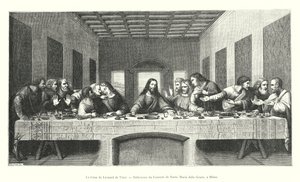 La Cene de Leonard de Vinci ، Refectoire du Couvent de Santa Maria delle Grazie ، في ميلانو (نقش) بواسطة المدرسة الايطالية