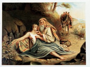 Le Bon Samaritan - في "" الكتاب المقدس الكلاسيكي الذهبي: تاريخ الوحي الإلهي في القديم وفي الكفاح الجديد "بقلم جيوفاني لاديسلاو سيكورا (المجلد 2) ، ترجمة دون كليمنتي بينيتي. (الكتاب المقدس الإيطالي) بواسطة المدرسة الايطالية