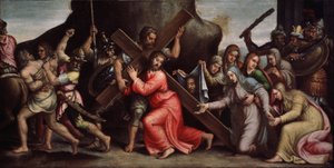 "المسيح يحمل صليبه" (المسيح يحمل الصليب) لوحة للمدرسة الإيطالية. 1550-1600 التصرفات. معرض دينيكا الفني الإقليمي ، كورسك ، روسيا بواسطة المدرسة الايطالية