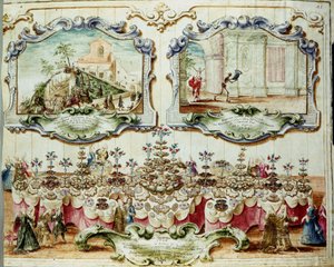 غداء يُقدَّم تكريماً لنبلاء بولونيا في عيد القديس بارثولوميو (أو بارثولوميو). 1723. أرشيف الدولة في بولونيا. بواسطة المدرسة الايطالية