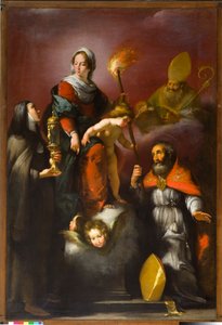 مادونا مع الطفل والقديسين كلير ، أمبروز وإراسموس ، c.1625 بواسطة المدرسة الايطالية