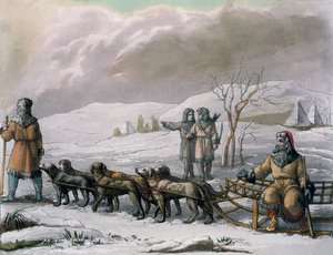 رجال كامشاتسكا ، مع مزلقة كلب ، من كوستومي دي ... بقلم جوليو فيراريو ، c.1820s-30s بواسطة المدرسة الايطالية
