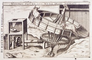 Mill powered by animals, engraving Italy بواسطة المدرسة الايطالية