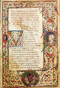 السيدة 392 صفحة 1 أغنية في مدح لور ، من "Sonetti، Canzoni e Triomphi" بقلم بترارك بواسطة المدرسة الايطالية