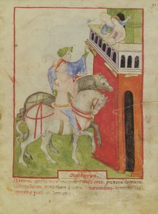 Nouy Acq Lat 1673 f.93 ركوب الخيل ، من Tacuinum الصحي ، c.1390-1400 بواسطة المدرسة الايطالية