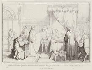 يترك Obizzo da Polenta Signor di Ravenna يحتضر ، وأوصى ابنه Ostasio III ... (نقش) بواسطة المدرسة الايطالية