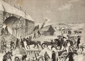 One of fortresses under construction on Russia border, engraving from sketch by Fritzmann, from L