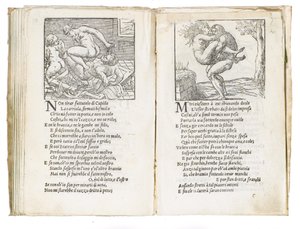 صفحة من "Sonetti Lussuriosi" بقلم Pietro Aretino ، تم رسمها بواسطة Giulio Romano ونقشها Marcantonio Raimondi ، نُشرت البندقية ، حوالي 1527 بواسطة المدرسة الايطالية