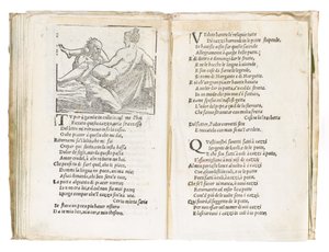 صفحة من "Sonetti Lussuriosi" بقلم Pietro Aretino ، رسمها جوليو رومانو ونقشها Marcantonio Raimondi ، منشور البندقية ، حوالي 1527 (طباعة ونقش خشبي) بواسطة المدرسة الايطالية