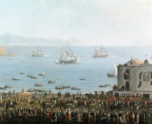 عيد بيديغروتا في نابولي في الثامن من سبتمبر تفاصيل المسيرة الملكية - لوحة من بداية القرن التاسع عشر - متحف ناسيونالي دي سان مارتينو نابولي بواسطة المدرسة الايطالية