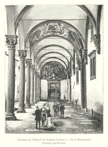 Portico of the Hôpital des Enfants-Trouves ، بقلم Brunelleschi ، جدارية بواسطة Poccetti (نقش) بواسطة المدرسة الايطالية