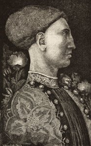 صورة ليونيلو ديستي (1407-1450) ، ماركيز فيرارا ، نقش من لوحة بيسانيلو ، من L'Illustrazione Italiana ، العدد 15 ، 13 أبريل بواسطة المدرسة الايطالية