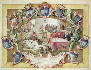 الأمير فريدريك كريستيان من بولندا في زيارة لمعهد العلوم ، بولونيا عام 1739 (ألوان مائية على ورق) بواسطة المدرسة الايطالية