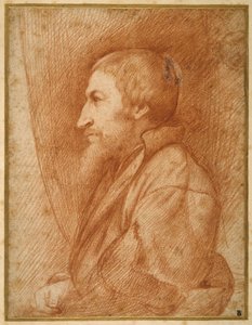 Profile portrait (self portrait?) of a bearded man (red chalk on paper) بواسطة المدرسة الايطالية