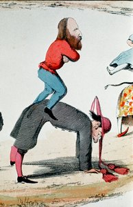 Risorgimento: رسم ساخر يصور أبطال Risorgimento Giuseppe Garibalidi (1807-1882) الذي ينظم المسألة الرومانية ، الجدل السياسي بشأن دور روما ، مقر السلطة الزمنية للبابا وعاصمة المملكة الجديدة بواسطة المدرسة الايطالية