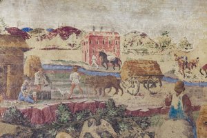 الحياة النهرية والريفية، مشاهد الحياة في بلاط بورسو ديستي، قاعة الأشهر، القسم السفلي، حوالي 1468-1470 (لوحة جدارية) بواسطة المدرسة الايطالية