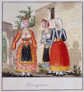نساء سردينيا يرتدين أزياء من كامبيدانو ، يطبع MS.258 ، مجموعة Luzzetti بواسطة المدرسة الايطالية
