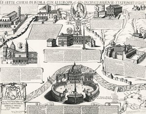 Seven Churches of Rome, With portrait of Alexander VII (Pope 1655-1667), Italy بواسطة المدرسة الايطالية