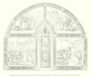 Spinello Aretino ، Totila ، ملك القوط ، أمام San Benedetto ، الجانب الشرقي من Sacristy of San Miniato (نقش) بواسطة المدرسة الايطالية
