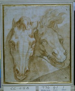 Studies for the heads of two horses (black & red chalks on paper) بواسطة المدرسة الايطالية
