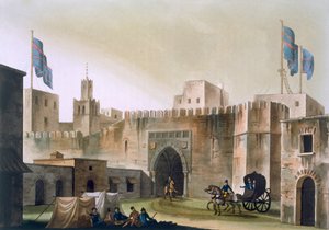 باب كار ، بوابة إلى تونس ، مع الأوروبيين في أزعج تجرها الخيول ، 1820s-30s بواسطة المدرسة الايطالية