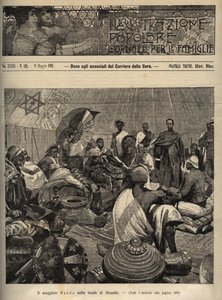 الحرب الإيطالية الإثيوبية الأولى (1895-1896). الرائد توماسو سالسا والكابتن أنيبال أنغيرا أمام إمبراطور إثيوبيا مينليك الثاني (1844-1913) - نقش من الرسم التوضيحي الشعبي "" - صحيفة للعائلات - 1896 - المفاوضات من أجل السلام مع بواسطة المدرسة الايطالية