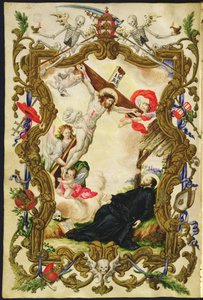 وفاة المتدين ، من Mariegola من نقابة العلمانيين من Buona Morte ، c.1712-14 (حبر على الرق) بواسطة المدرسة الايطالية