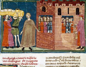 The distribution of meals to prisoners Miniature of the Florentine school taken from an extension edition of the “Pater noster” by Ser Zucchero Bencivenni (MS.II.VI 16) beginning of the 14th century Florence, national library بواسطة المدرسة الايطالية