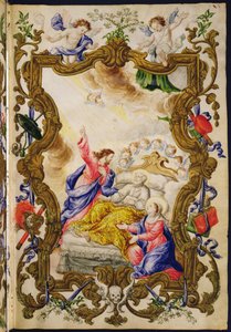 الموت الجيد للمسيحي ، من Mariegola من نقابة العلمانيين من Buona Morte ، c.1712-14 (حبر على الرق) بواسطة المدرسة الايطالية
