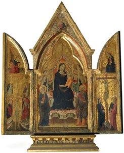 Triptych: Virgin Mary and Child with Saints, Angels and the Crucifixion بواسطة المدرسة الايطالية
