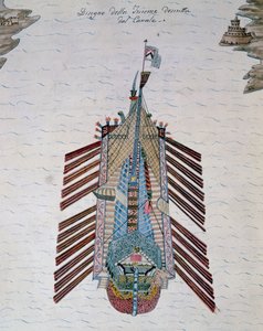 Trireme (ship with three banks of oars), from On maritime militia treatise, by Cristoforo Canal (1510-1562), Italy بواسطة المدرسة الايطالية