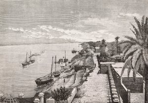 View of Khartoum along Blue Nile, Sudan, engraving by Cairoli from photograph by Buchta, from L