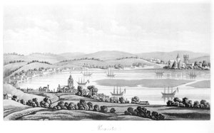 منظر لروتشستر في عام 1669 ، من رحلات كوزيمو الثالث (1642-1723) دوق توسكانا الكبير ، عبر إنجلترا في عهد تشارلز الثاني ، الترجمة الإنجليزية ، المنشورة 1821 بواسطة المدرسة الايطالية