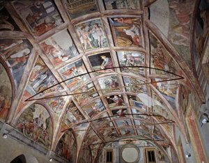 View of the vaulted room decorated with frescoes of old and new testament بواسطة المدرسة الايطالية