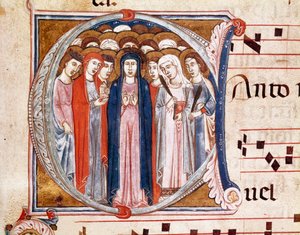 Virgin surrounded by Saints. Lettrine A (miniature بواسطة المدرسة الايطالية