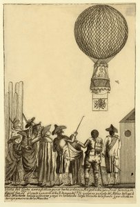 منظر لمنطاد الهواء الساخن الذي تم صنعه أمام حانة ماجستا. 1793. بواسطة المدرسة الايطالية