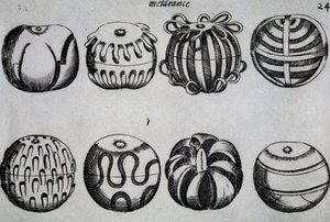 طرق لتقطيع الفاكهة ، رسم توضيحي من الأطروحات الثلاثة للميسر البافاري ماتيا جيغير من Mosburc ، التقطيع للأمة الألمانية الأكثر شهرة في بادوفا ، إيطاليا بواسطة المدرسة الايطالية
