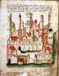 منظر لمدينة القدس ، من Libro dOltramare بواسطة Niccolo da Poggibonsi (قلم وحبر و درجة حرارة على الرق) بواسطة المدرسة الإيطالية المدرسة الإيطالية