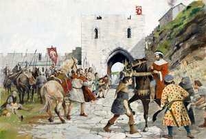 فناء قلعة تينتاجيل الذي يعود إلى القرون الوسطى (لوحة مائية على ورق)