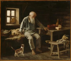 رجل يبلغ من العمر مع قطته بواسطة إيفان أندريفيتش بيليفين