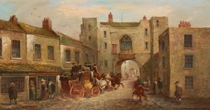 بوابة سانت جون من الشمال مع المدرب والخيول ، 1880