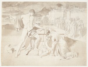 Andromache وابنه Astyanax مع بيرهوس في تابوت هيكتور