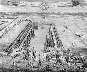 حوض Howland Great Dock ، بالقرب من Deptford ، c.1715-20 بواسطة J. Badslade