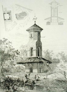 مأوى للطيور في Chartrettes ، من 'Constructions et Decorations pour Jardins' ، تم نشره عام 1880 (نقش)