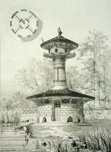 مأوى للطيور المائية في Poissy ، من "Constructions et Decorations pour Jardins" ، تم نشره حوالي 1880 (نقش)